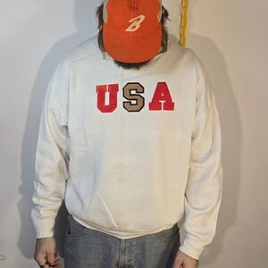 VTG Freeze Mens XL Sweatshirt White USA Chenille Applique Crewneck Made USA 90s